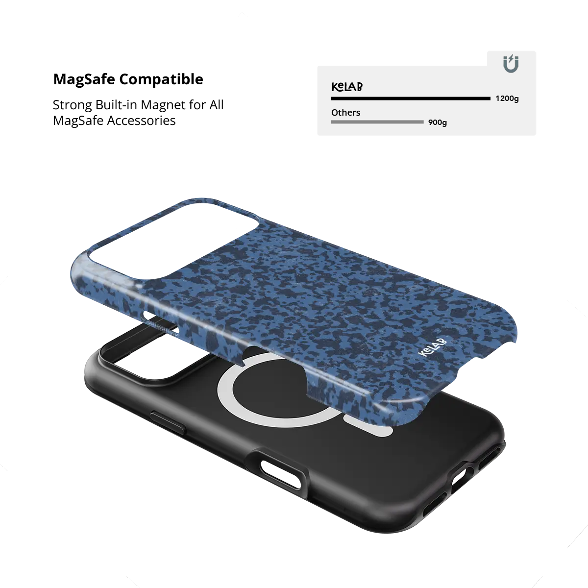 Dark Blue Marble iPhone Case, MagSafe compatible with built-in magnet strength