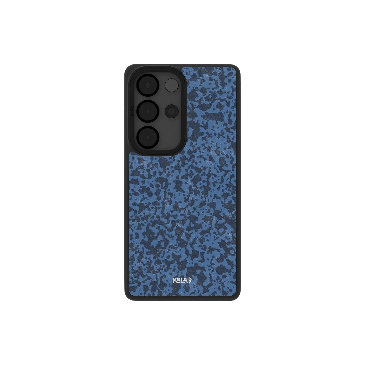 Navy blue marble Samsung Galaxy case, back view with dark agate veining around the camera cutout