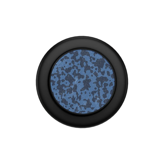 Round black MagSafe phone grip with blue speckled pop grip surface and built-in strong magnets.