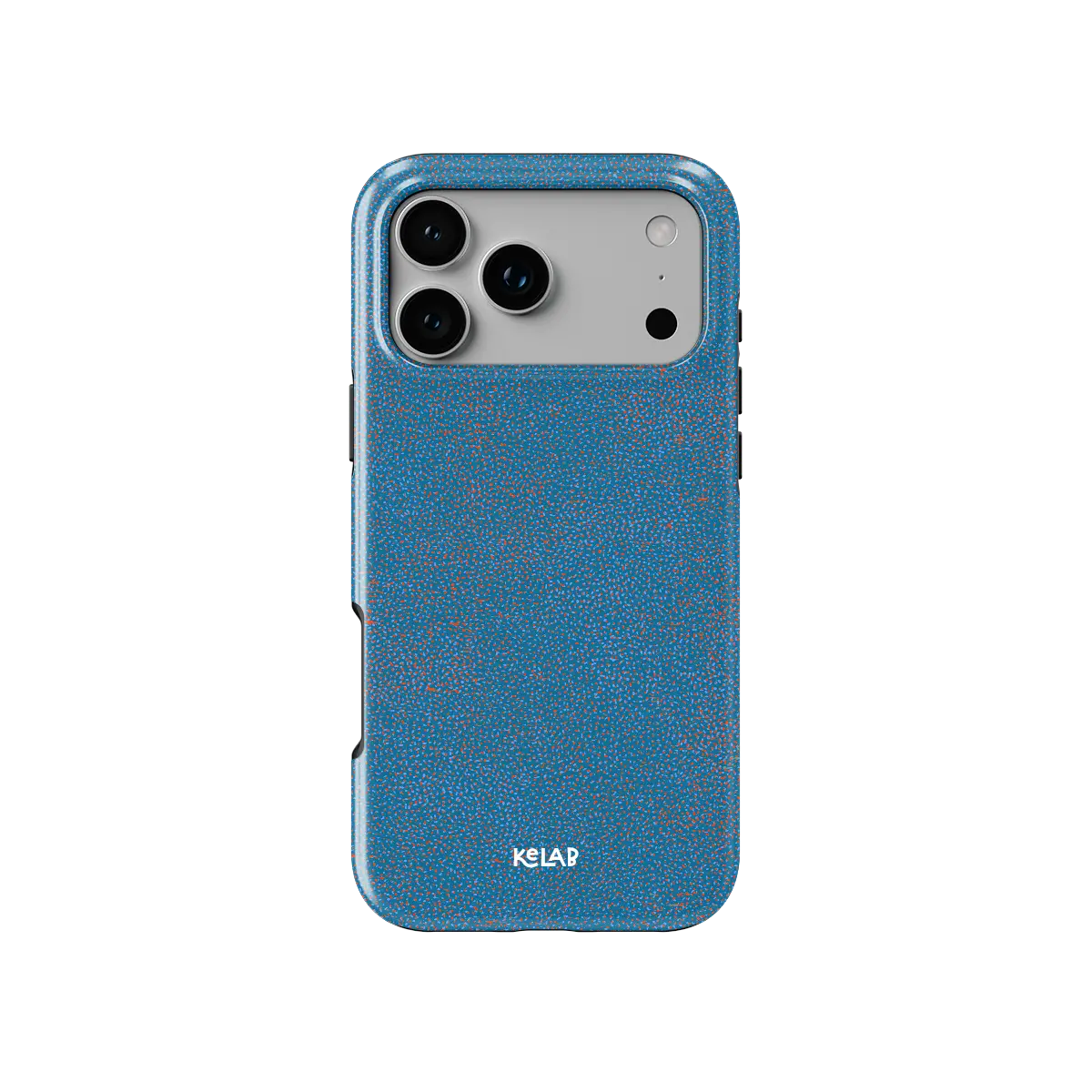 Blue Terrazzo Speckled iPhone Case, back view showing full coverage and camera cutout