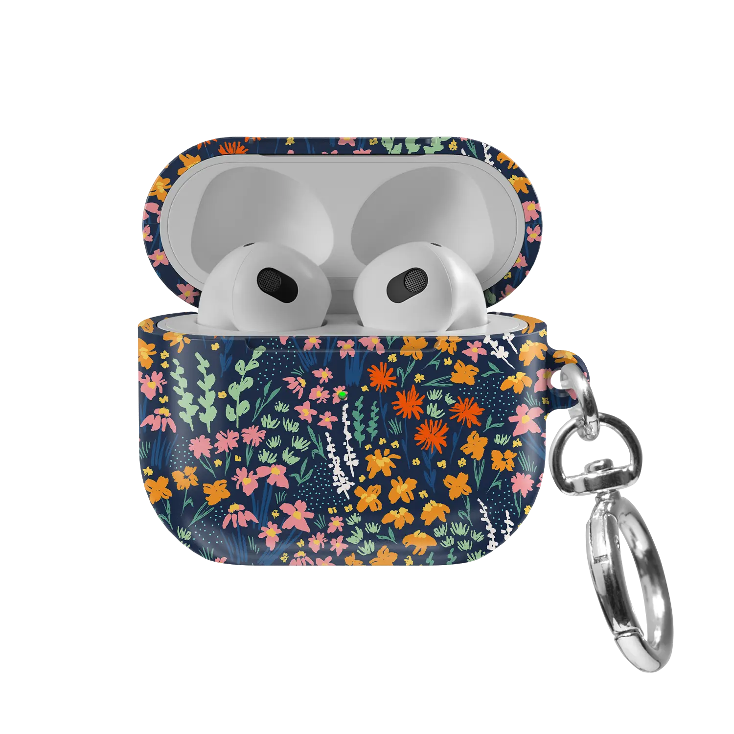 Navy Wildflower AirPods Case, front view with lid open