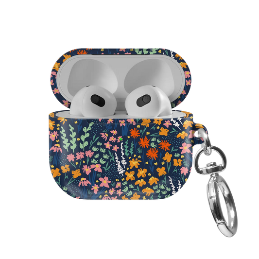 Navy Wildflower AirPods Case, front view with lid open