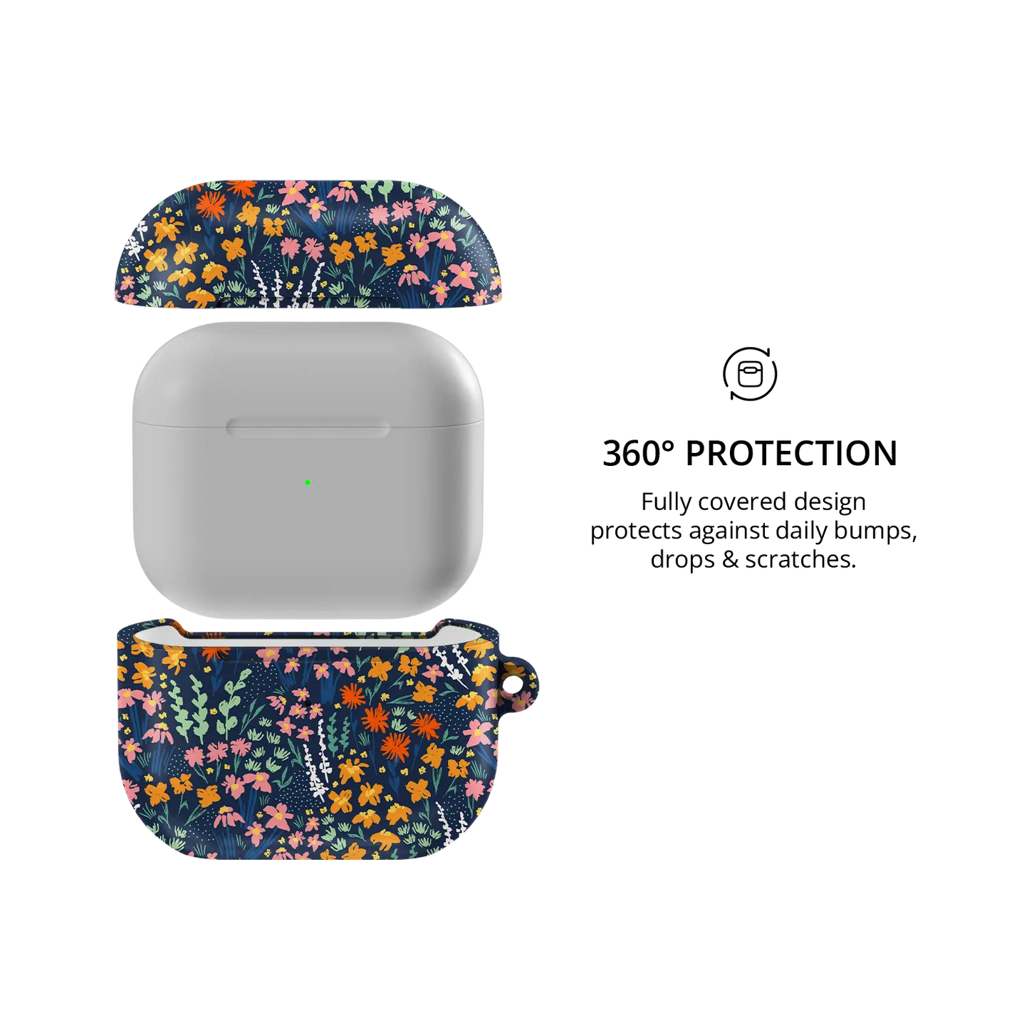 Navy Wildflower AirPods Case, 360-degree protective coverage