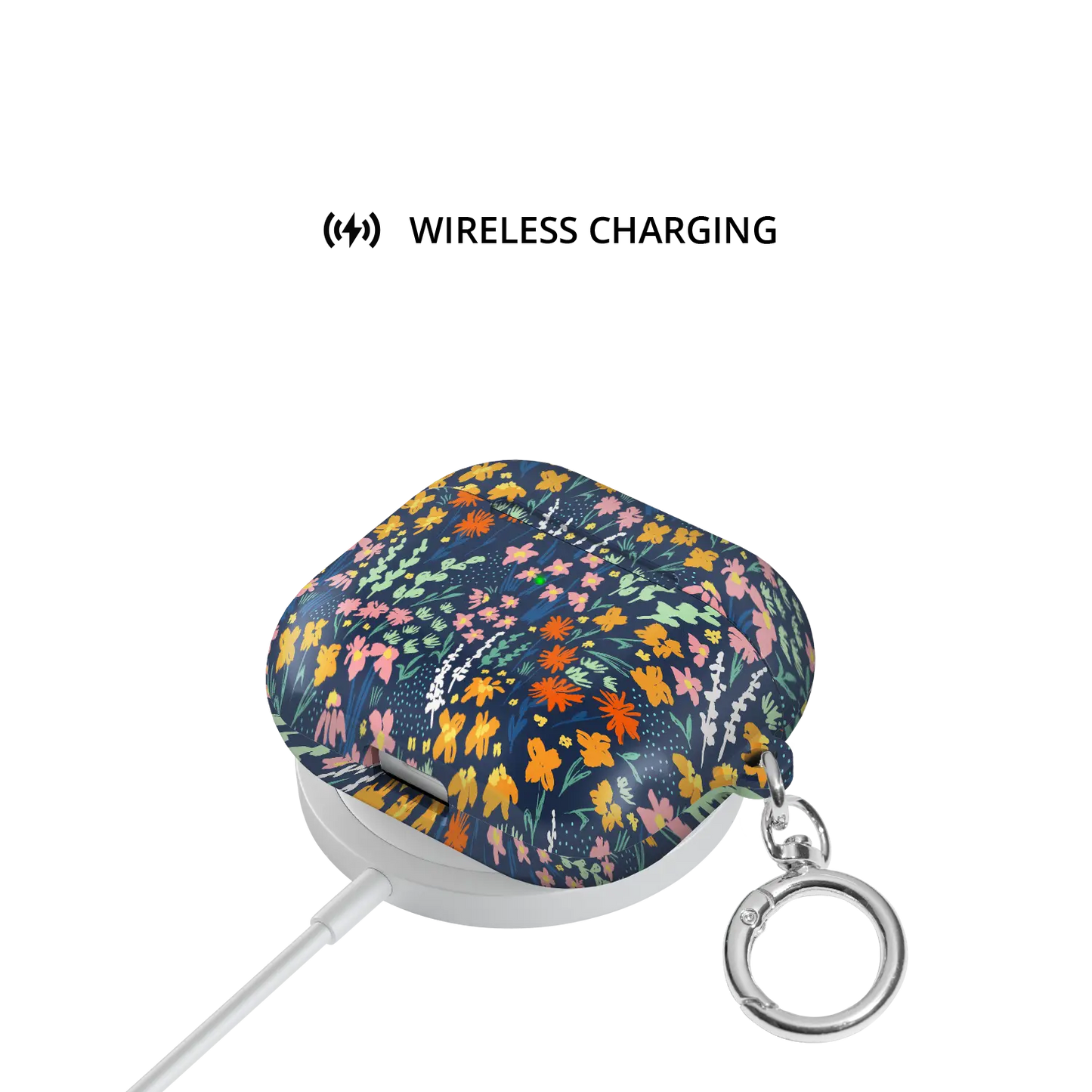 Navy Wildflower AirPods Case, on wireless charger