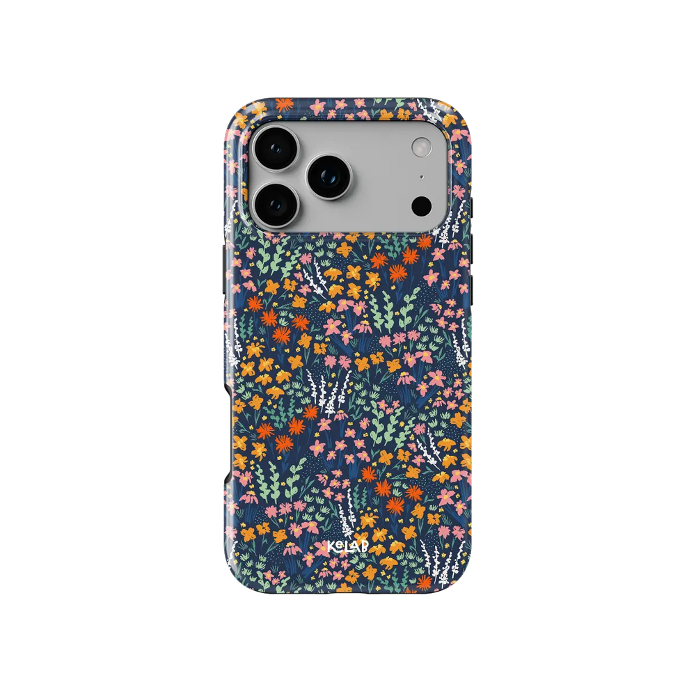 Vibrant Wildflower iPhone Case, back view showing full coverage and camera cutout