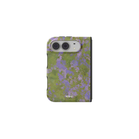 Lavender Wildflower, Purple Meadow iPhone 18 Fold Case, unfolded front view