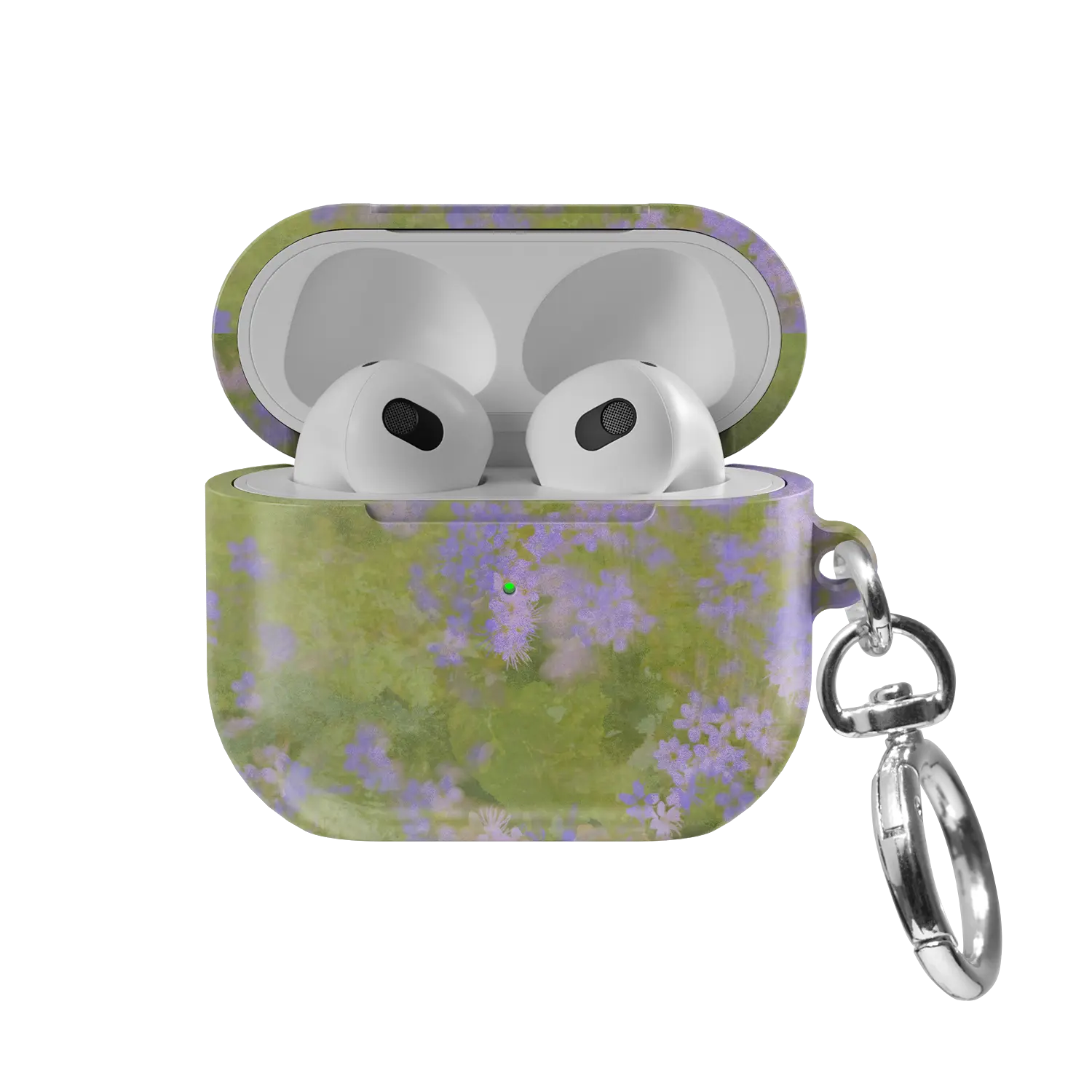 Purple Wildflower AirPods Case, front view with lid open