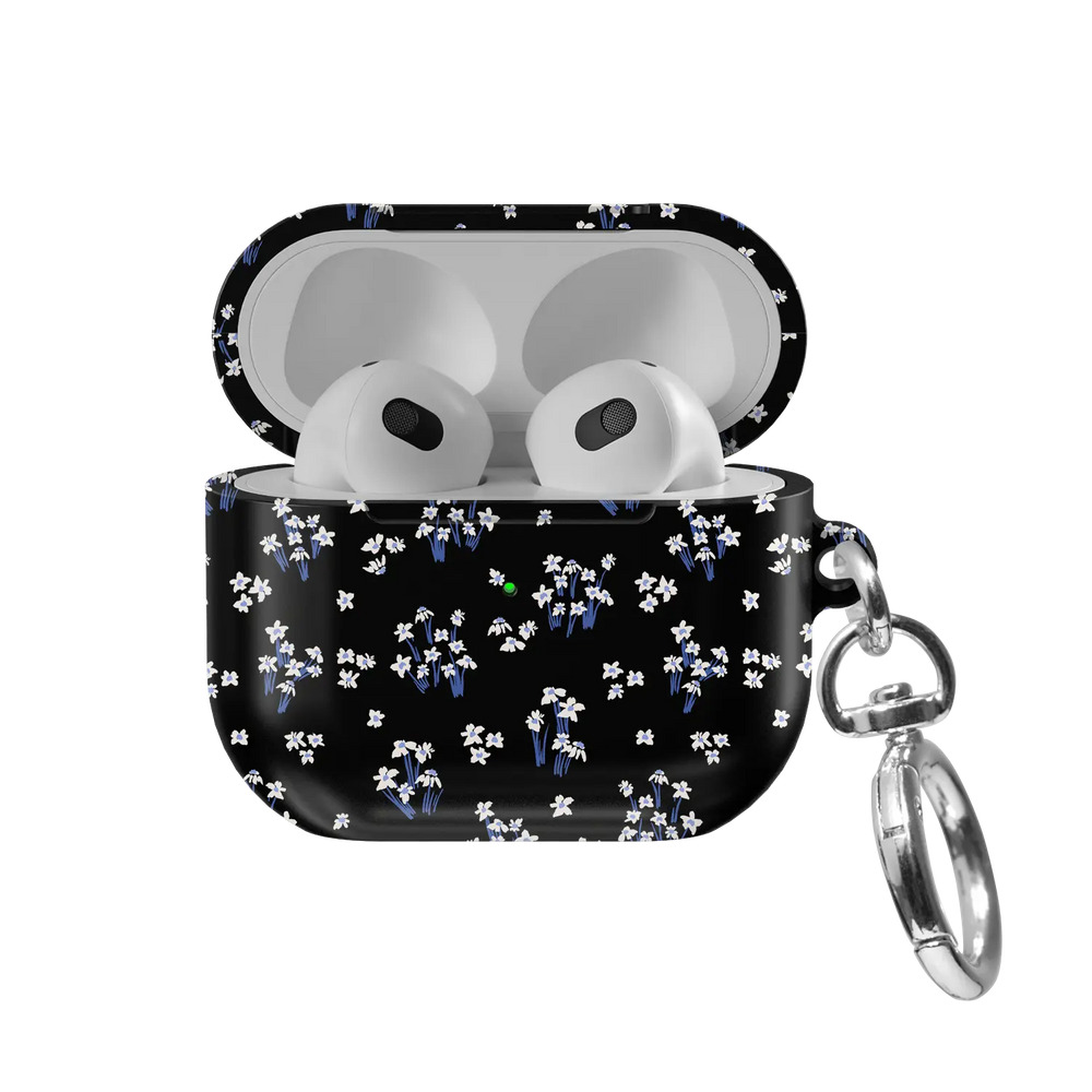 Black Floral AirPods Case, front view with lid open