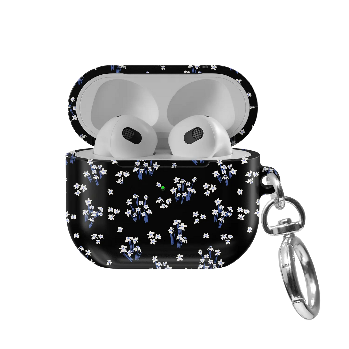 Black Floral AirPods Case, front view with lid open
