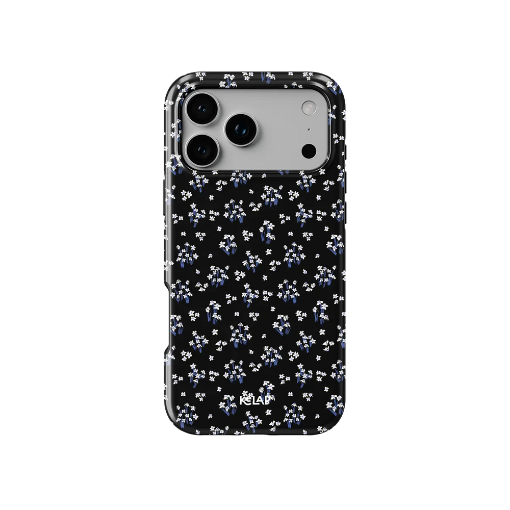 Minimalist Black Floral iPhone Case, back view showing full coverage and camera cutout