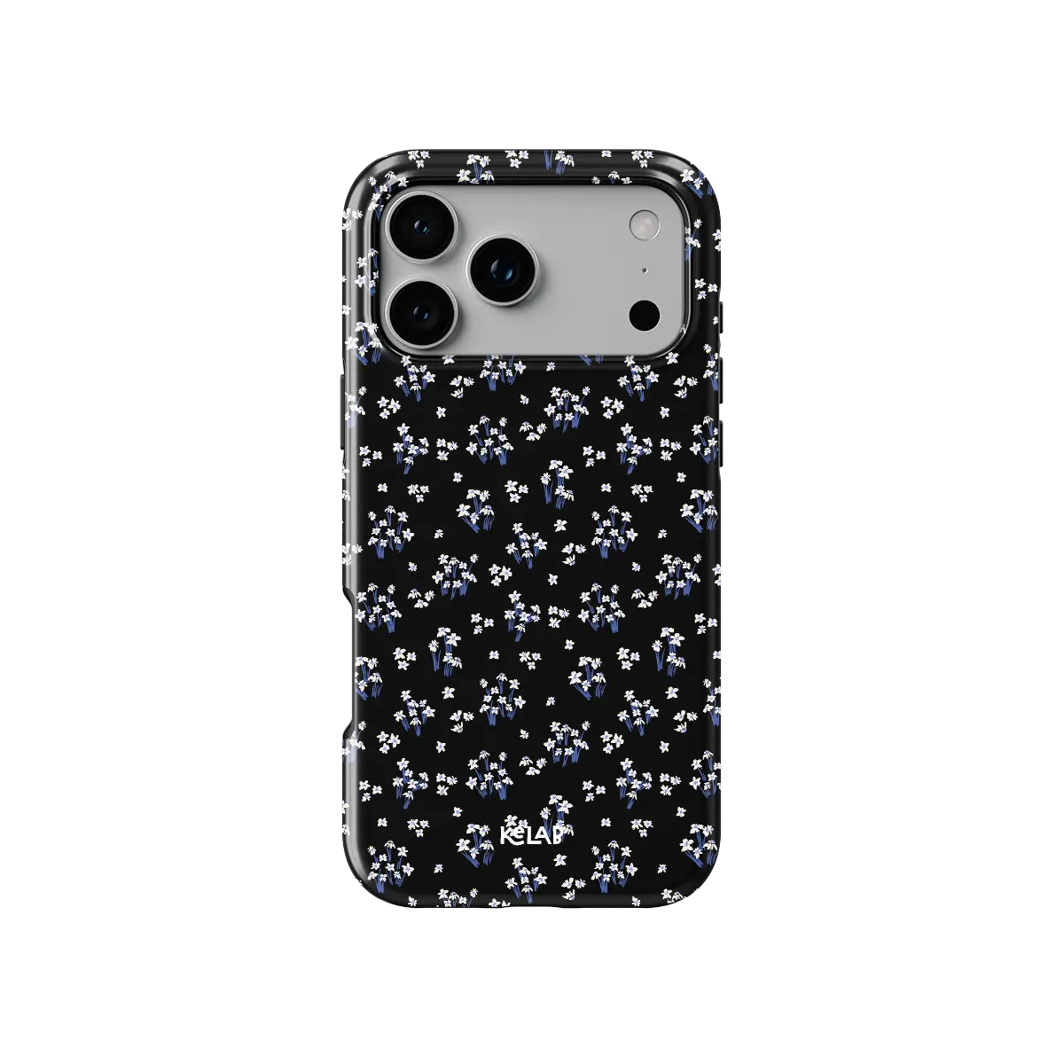 Minimalist Black Floral iPhone Case, back view showing full coverage and camera cutout