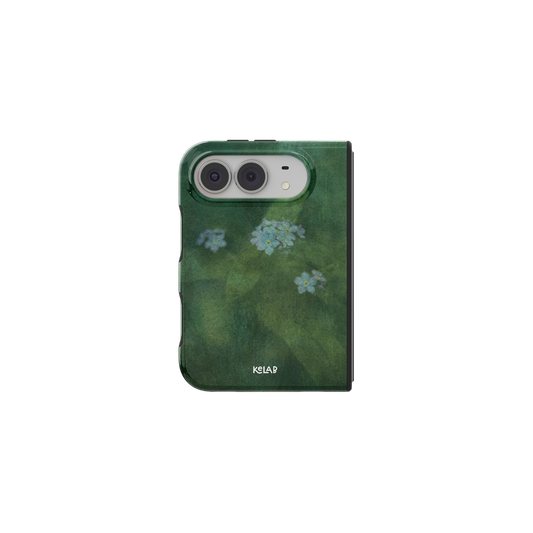 Deep Green Floral, Dark Botanical iPhone 18 Fold Case, unfolded front view