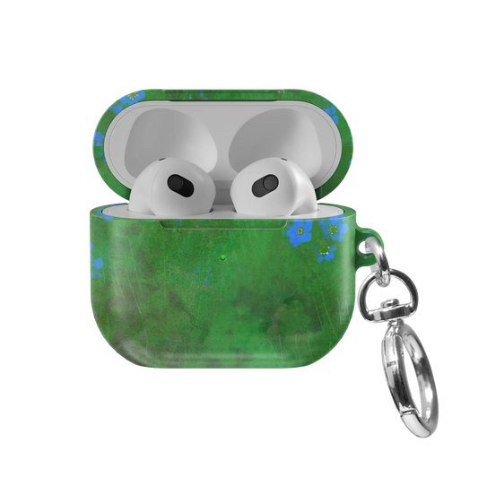 Green Floral AirPods Case, front view with lid open