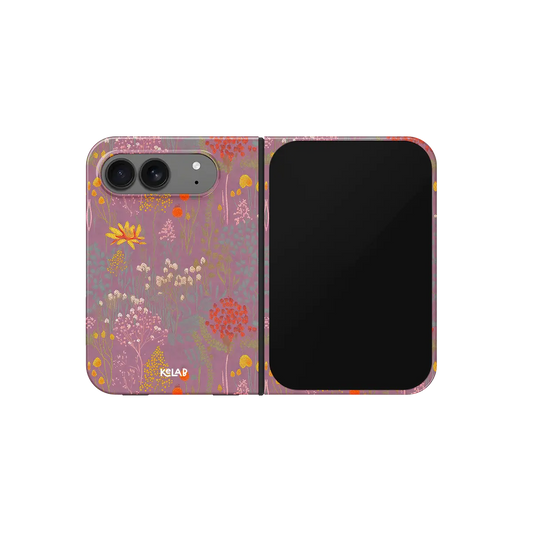 Dusty Pink Wildflower, Botanical Meadow iPhone 18 Fold Case, unfolded front view
