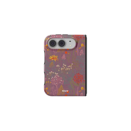 Dusty Pink Wildflower, Botanical Meadow iPhone 18 Fold Case, unfolded front view