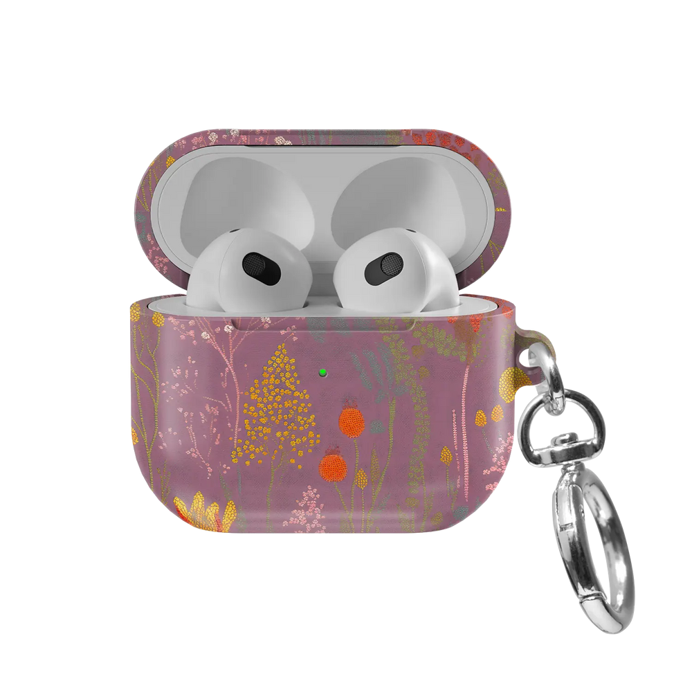 Dusty Pink Floral AirPods Case, front view with lid open