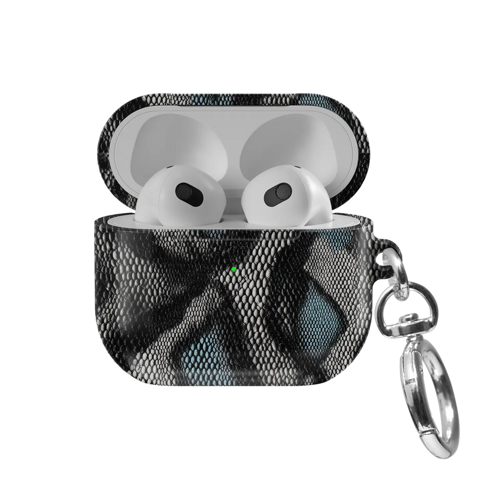 Viper Mesh | Teal Snake Print AirPods Case - front view with open lid