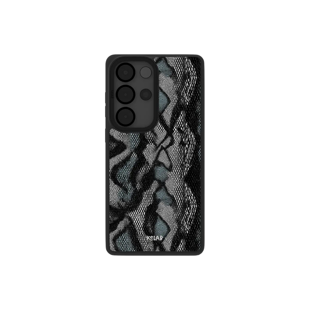 Samsung Galaxy phone case in black and blue with a modern minimalist design and textured surface