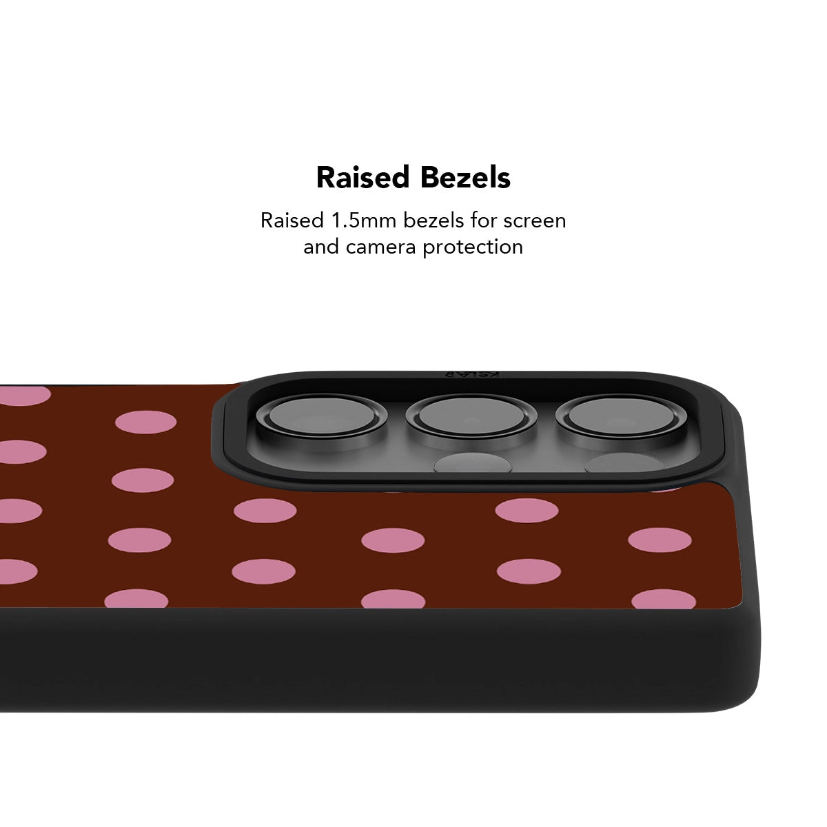Brown polka dot Samsung Galaxy phone case with raised bezels for screen and camera protection