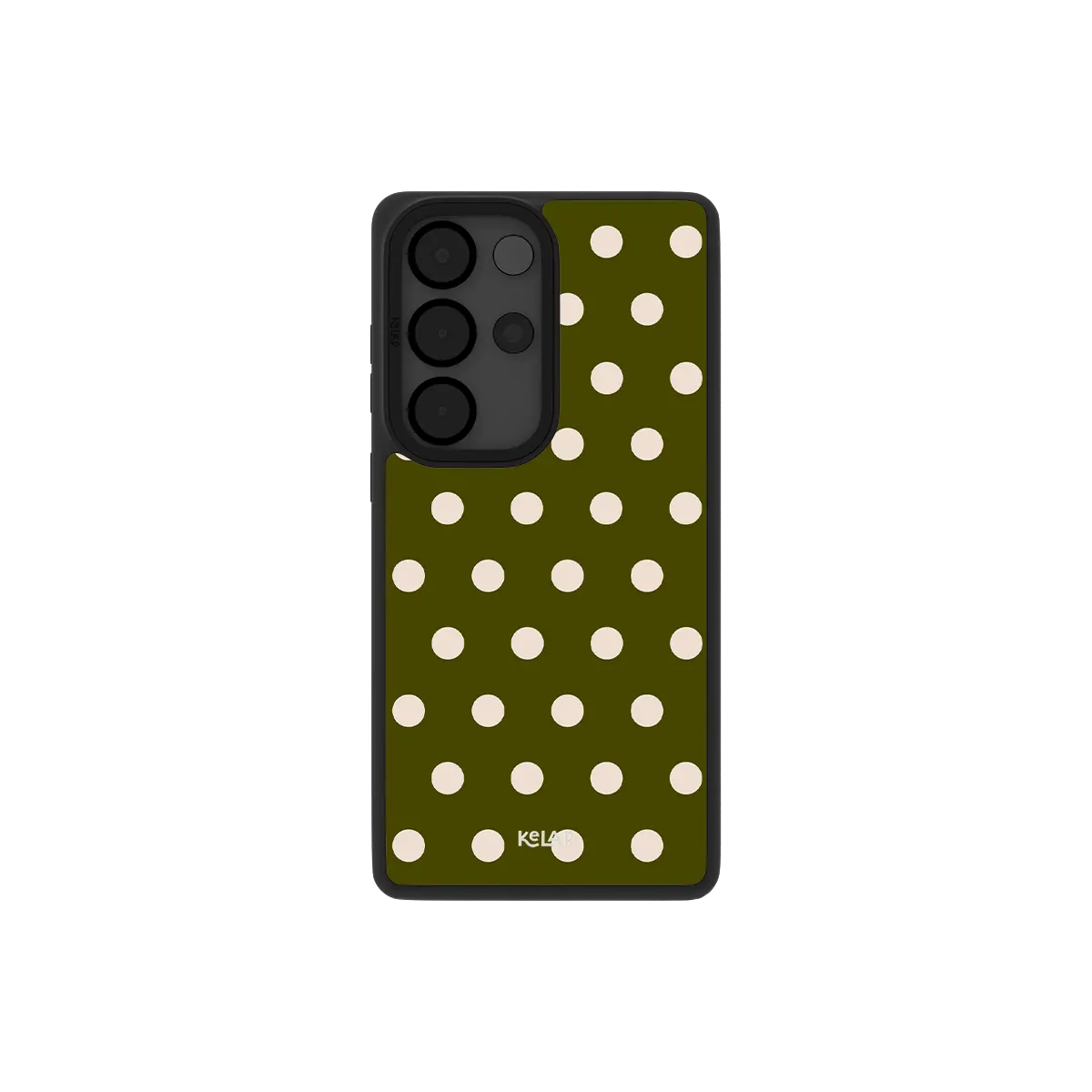 Samsung Galaxy phone case in navy with a classic polka dot pattern and modern TPU material