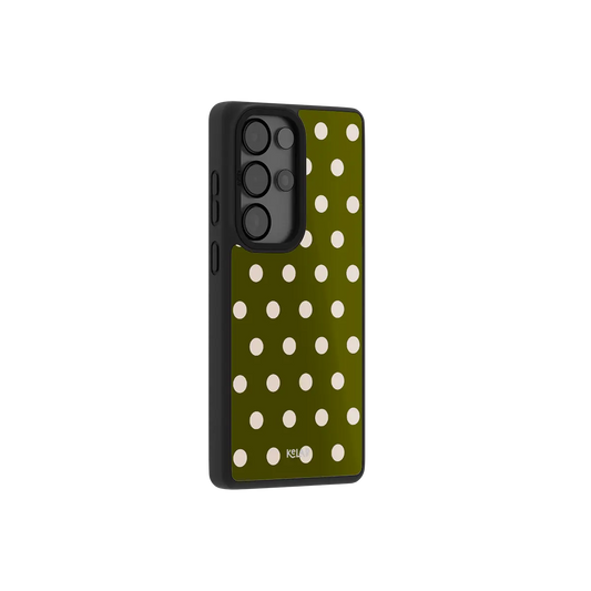 Classic Samsung Galaxy phone case in navy with a minimalist polka dot design