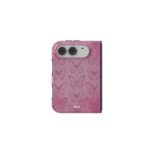 Pink Butterfly, Coquette Cottagecore iPhone 18 Fold Case, unfolded front view