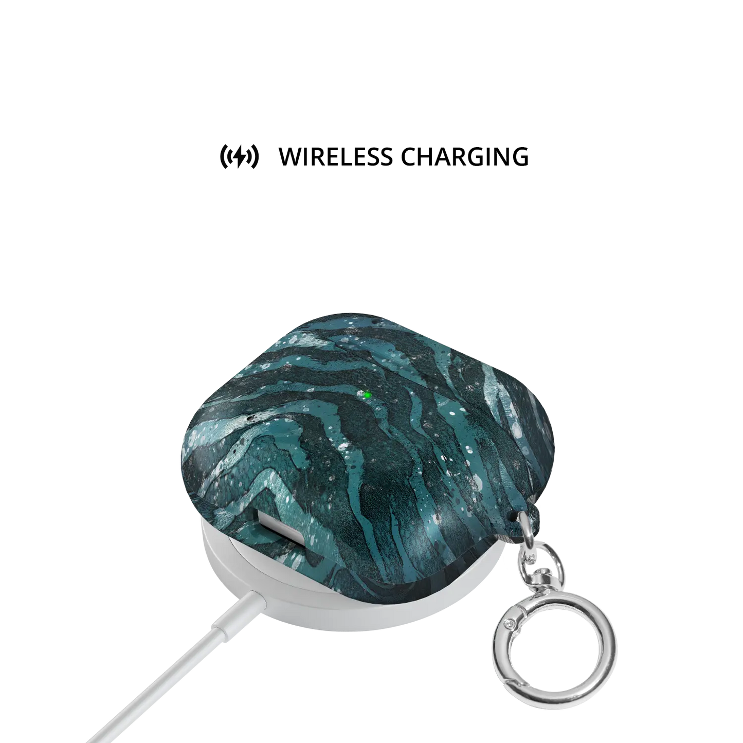 Deep Sea Marble | Teal Zebra Print AirPods Case - shown on wireless charger