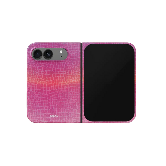 Pink Croc, Gradient Crocodile Texture iPhone 18 Fold Case, unfolded front view