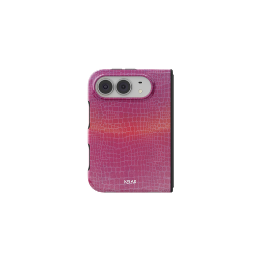 Pink Croc, Gradient Crocodile Texture iPhone 18 Fold Case, unfolded front view