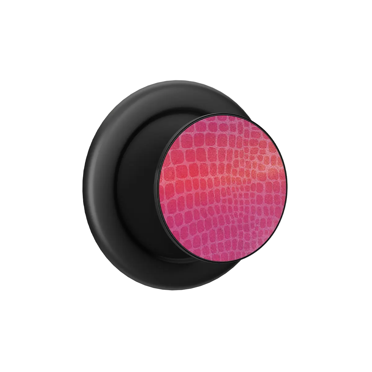 Black popsocket with a vibrant pink textured surface — a stylish magsafe grip for modern phone essentials