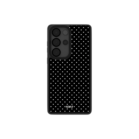 Samsung Galaxy phone case by KELAB in black with Polka Dot pattern, raised camera lip