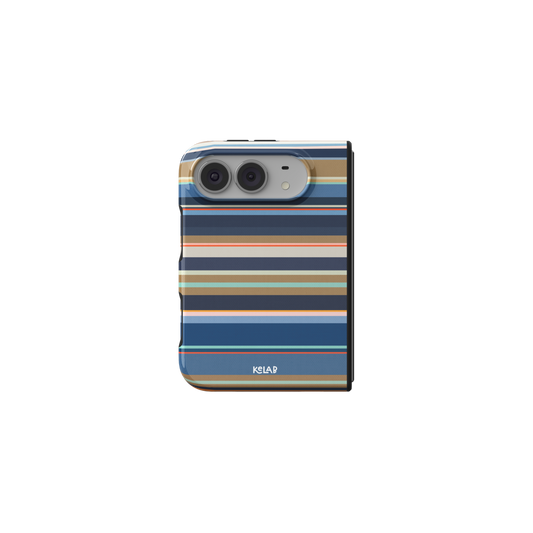 Navy Nautical Stripe, Coastal Multi iPhone 18 Fold Case, unfolded front view