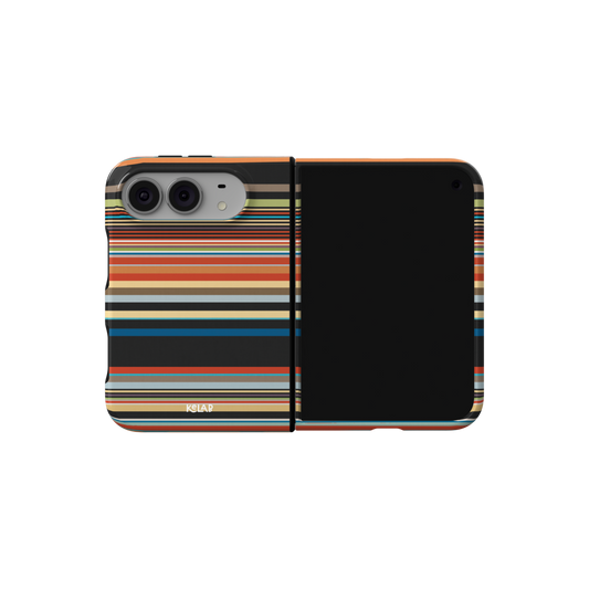 Colorful Stripe, Mod Multicolor iPhone 18 Fold Case, unfolded side view showing the hinge