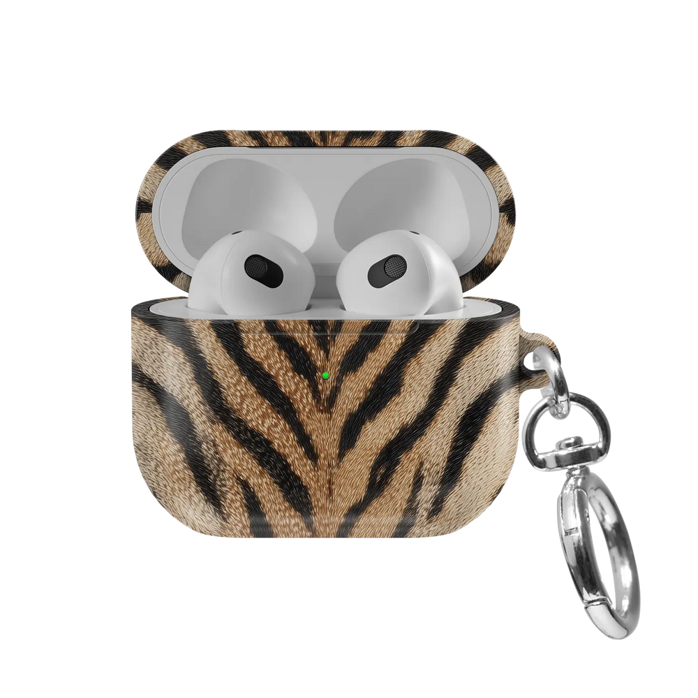 Fierce | Orange Tiger Print AirPods Case - front view with open lid