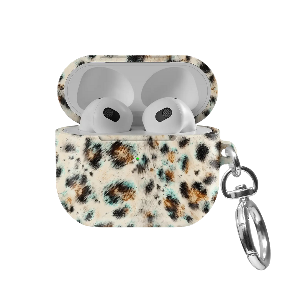 Untamed | Teal Leopard AirPods Case - front view with open lid