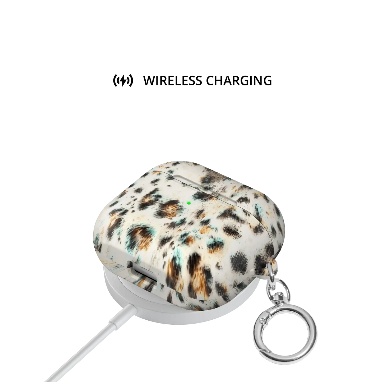 Untamed | Teal Leopard AirPods Case - shown on wireless charger