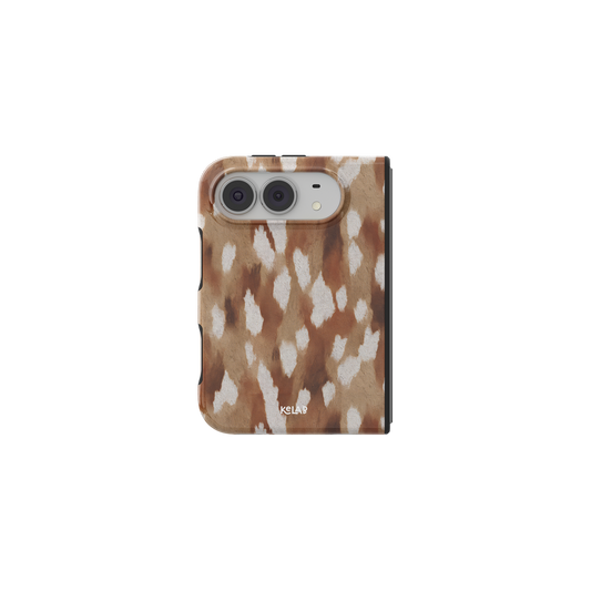 Caramel Fawn Print iPhone 18 Fold Case, unfolded front view