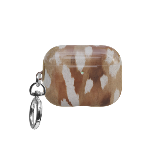 Fawn Spots airpods pro case front view with closed lid and keychain