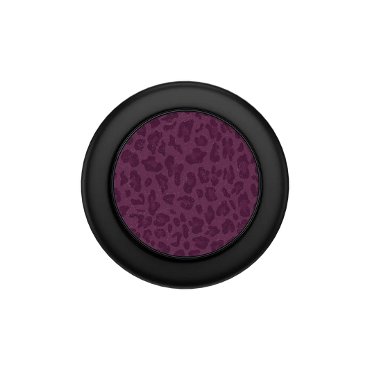 Burgundy leopard MagSafe phone grip with black ring folded flat, top down view