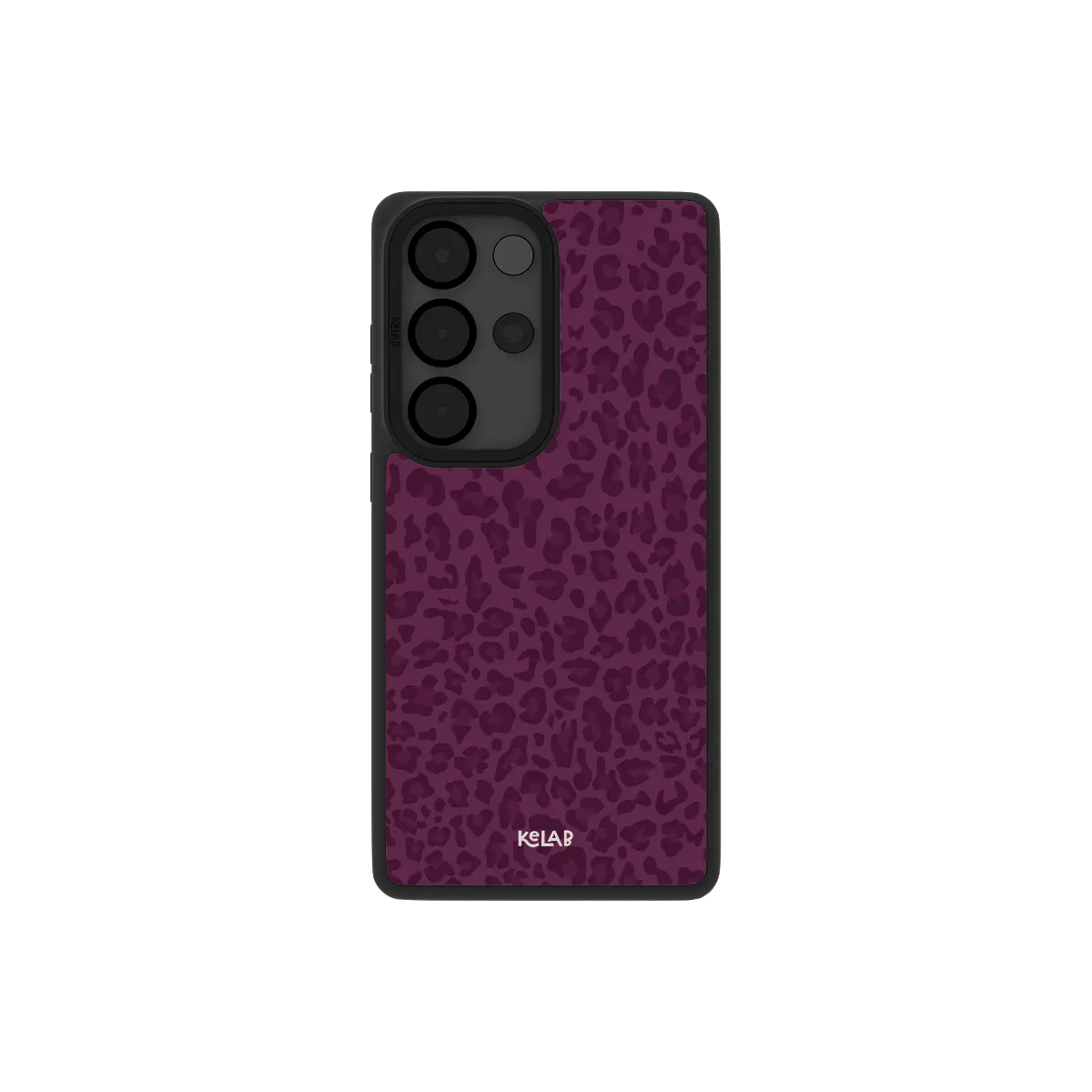 Burgundy leopard print Samsung Galaxy case, back view with tonal wine rosettes around the camera cutout