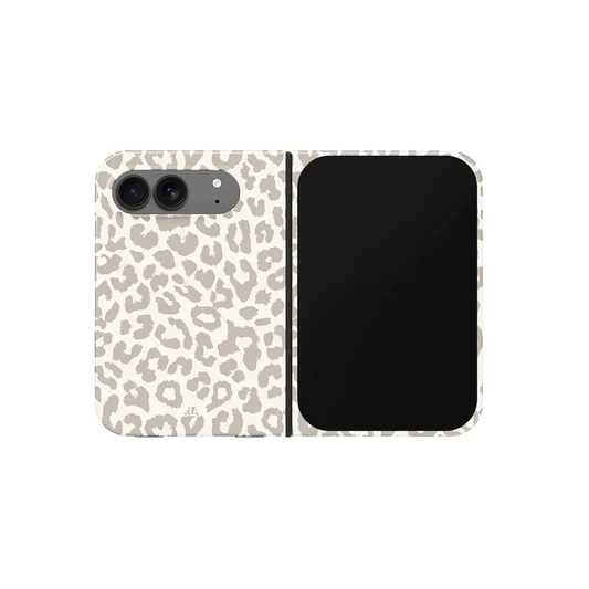 Minimalist Leopard Print, Neutral iPhone 18 Fold Case, unfolded front view
