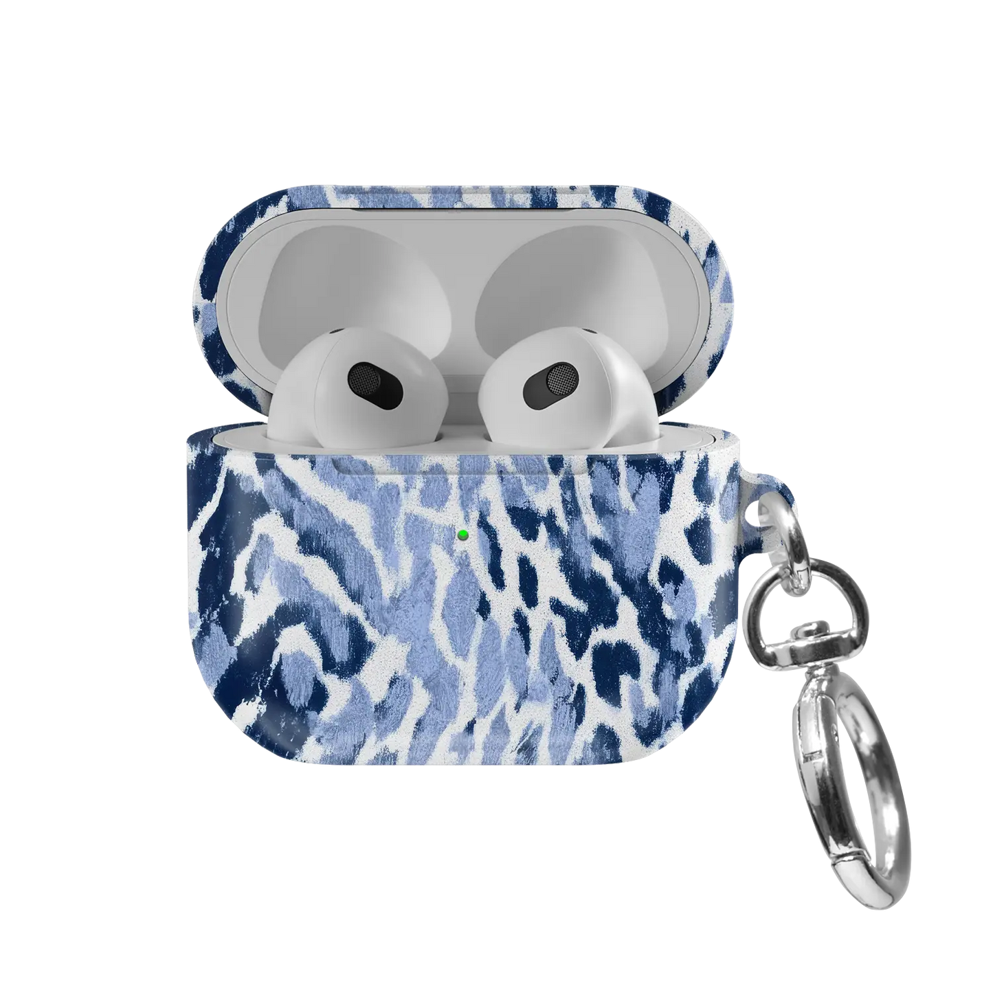 Indigo Glaze | Navy Leopard AirPods Case - front view with open lid