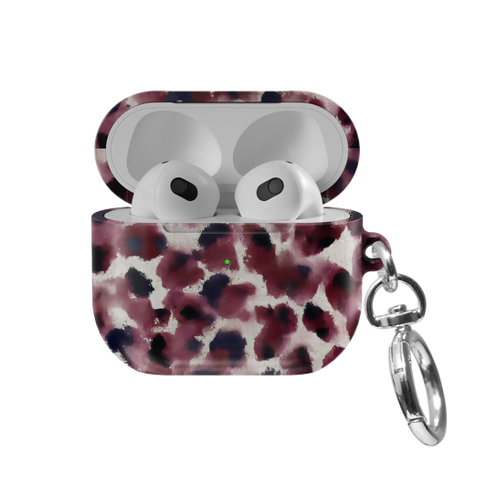 Bitten | Dark Red Cheetah AirPods Case - front view with open lid