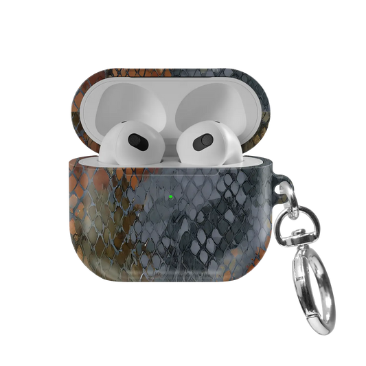Dragon Scale | Brown Snake Print AirPods Case - front view with open lid
