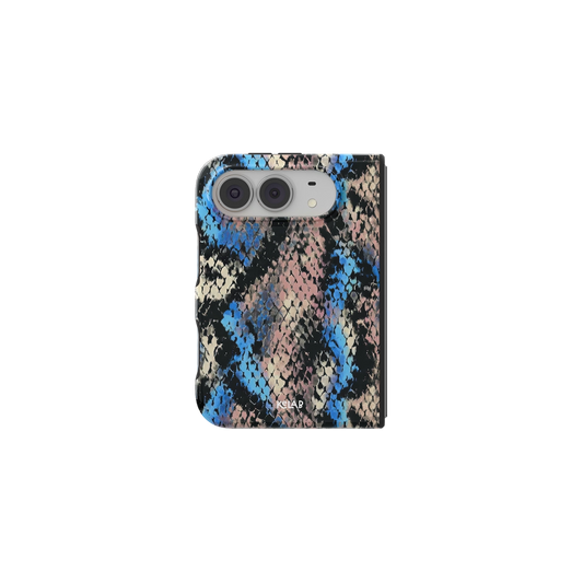 Blue Snakeskin, Cobalt Serpent iPhone 18 Fold Case, unfolded front view