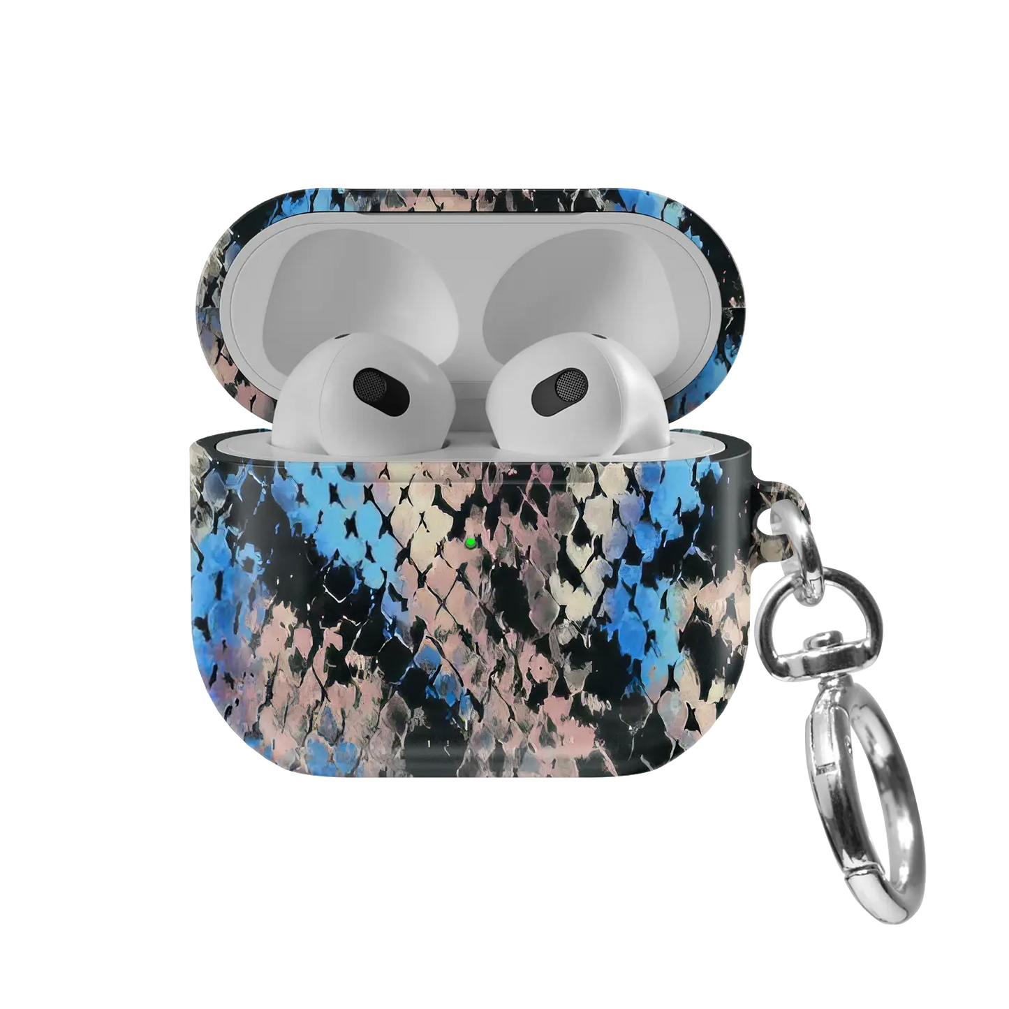Glacier Coil | Blue Snake Print AirPods Case - front view with open lid