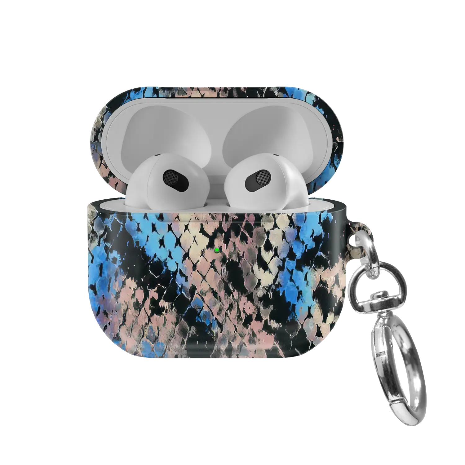 Glacier Coil | Blue Snake Print AirPods Case - front view with open lid