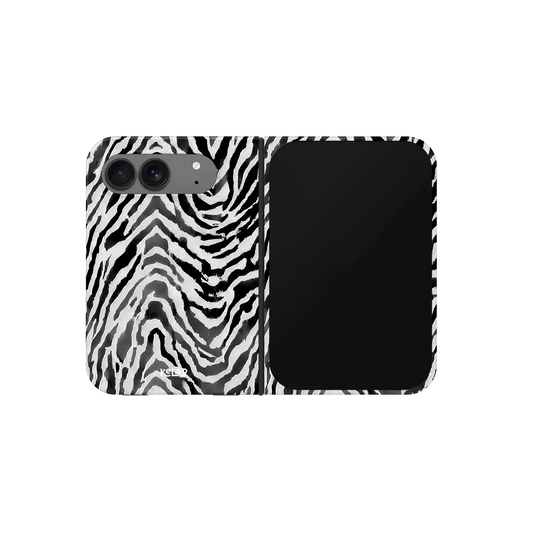 Black White Zebra Print, Chevron iPhone 18 Fold Case, unfolded front view