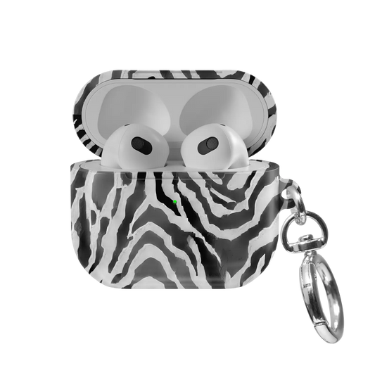 Zebra Crossing | Black & White Zebra Print AirPods Case - front view with open lid