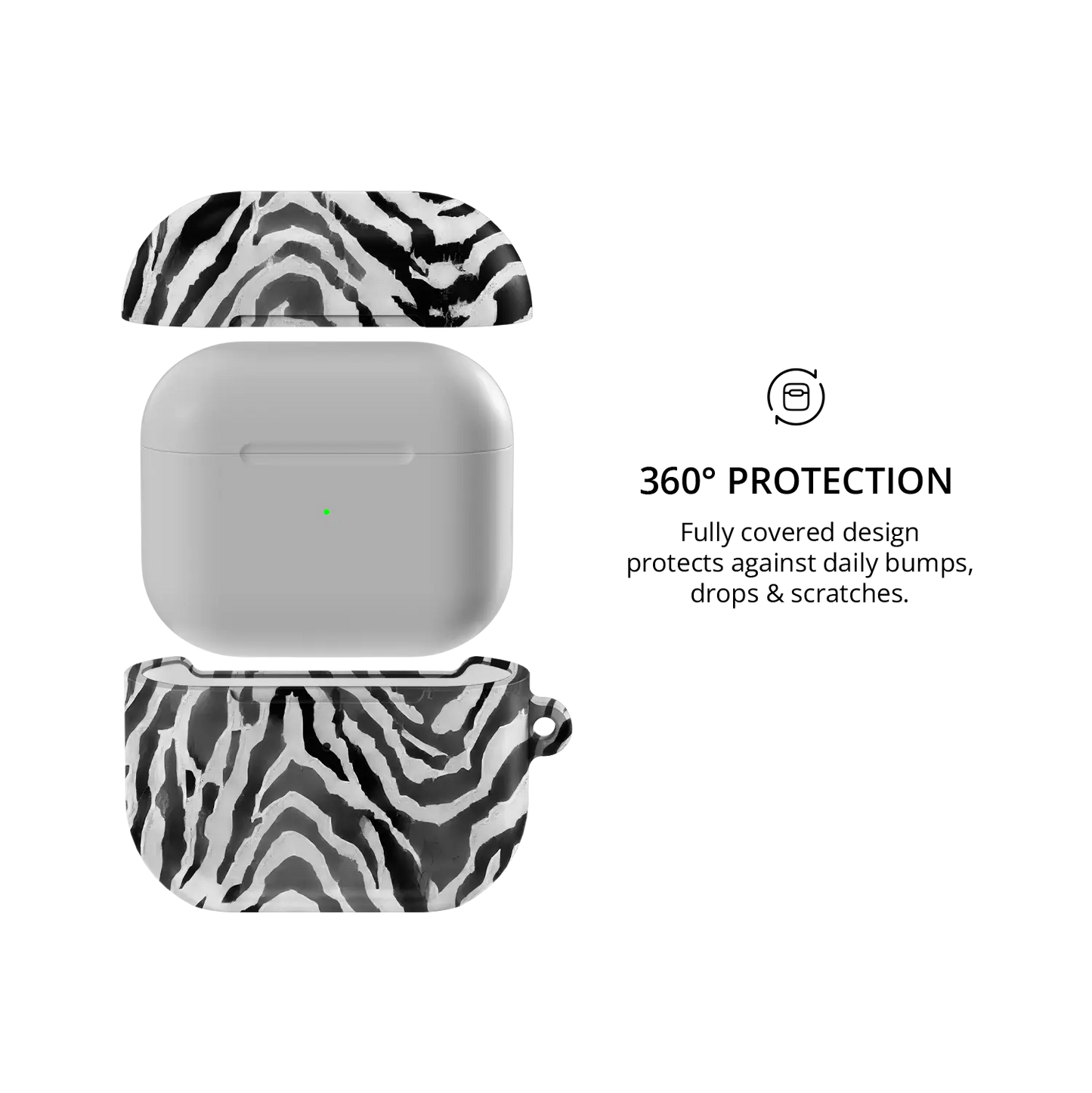 Zebra Crossing | Black & White Zebra Print AirPods Case - 360 degree protection view